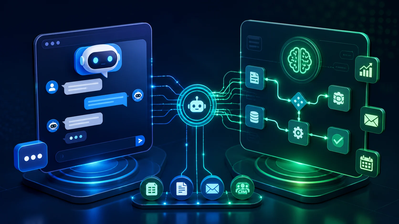 AI agent workflow connected to business automation tools
