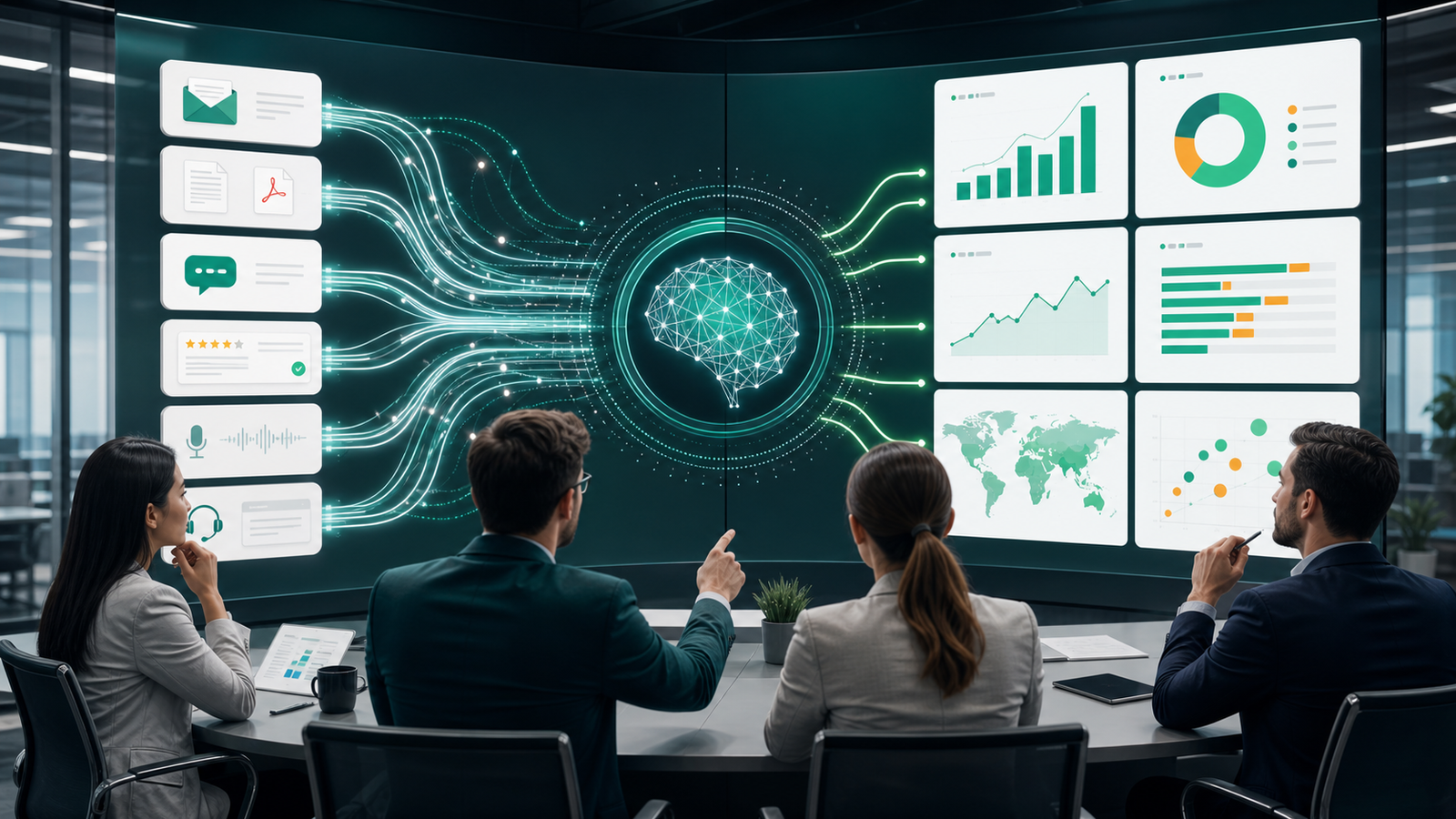 Business team reviewing AI data extraction insights from unstructured data