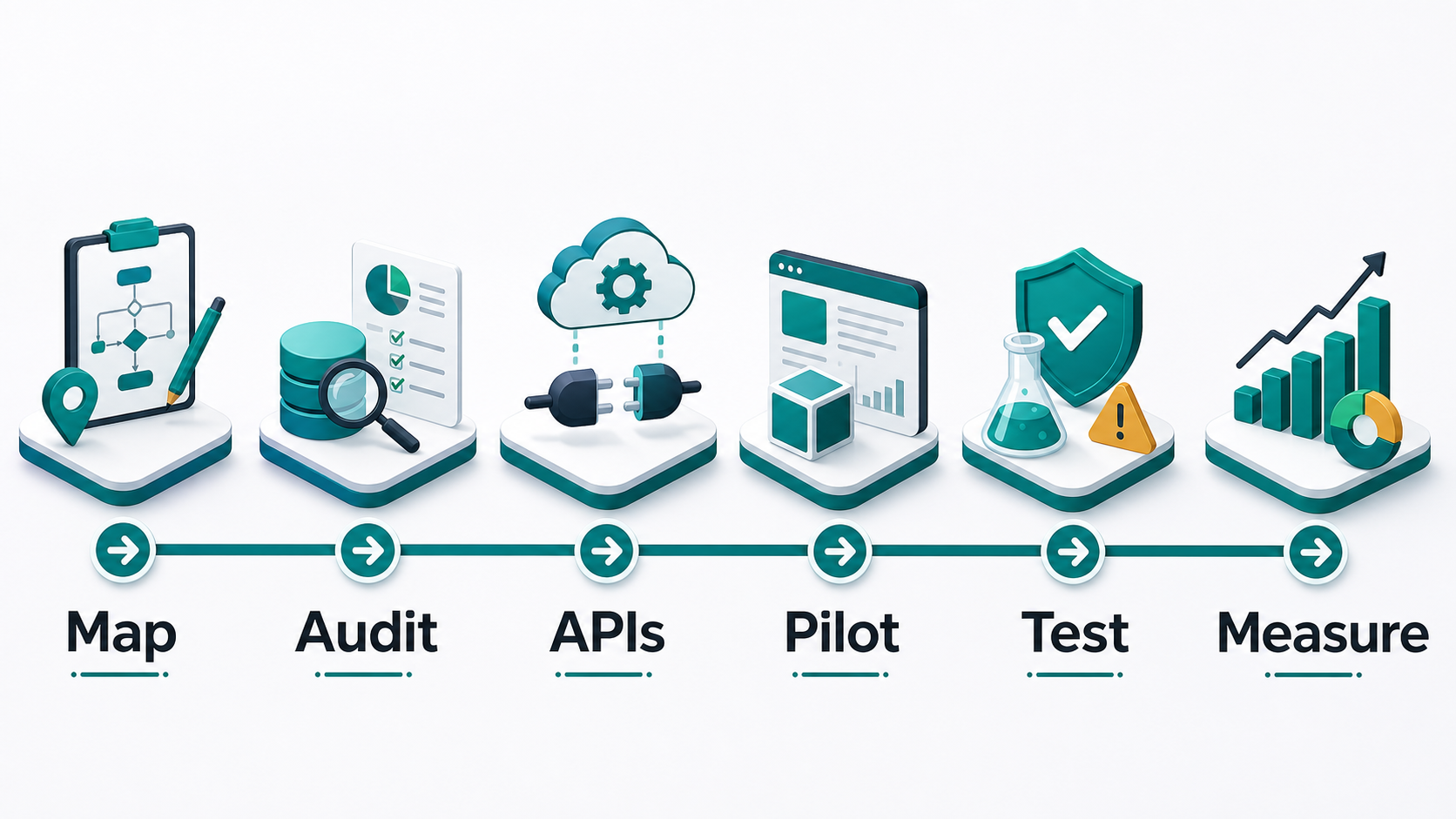 Roadmap for AI integration projects with mapping audit APIs pilot testing and measurement