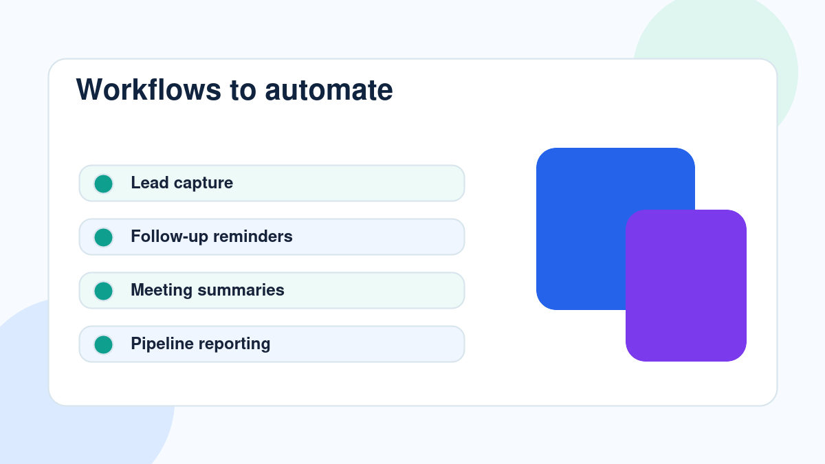 Clean checklist of sales workflows that teams can automate with AI