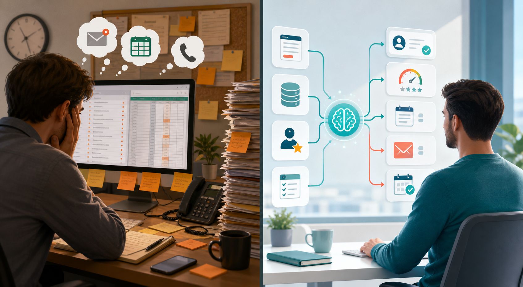 Manual contact form follow up compared with AI workflow automation for lead scoring CRM tasks and booking