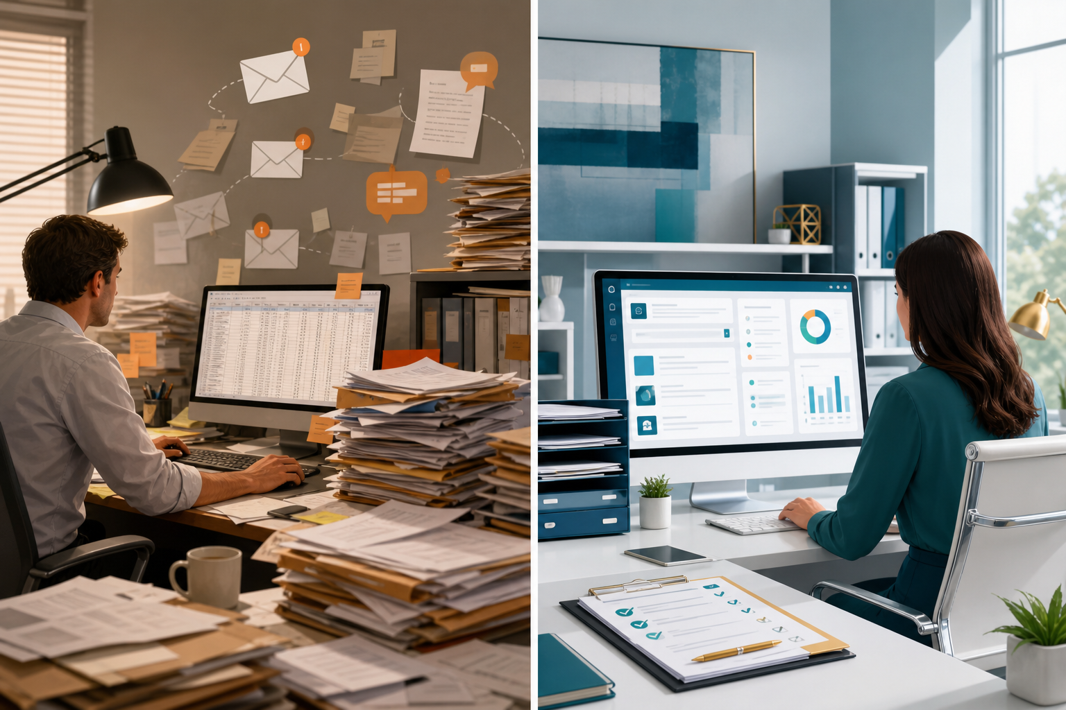 Manual professional services operations compared with AI assisted CRM documents scheduling billing and reporting