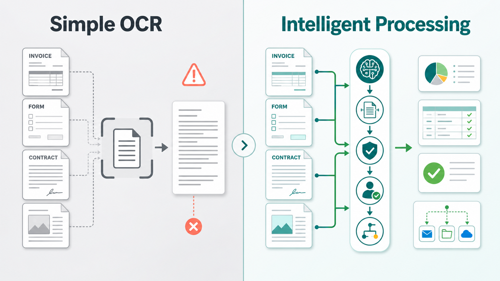 Simple OCR compared with intelligent document processing for document workflows
