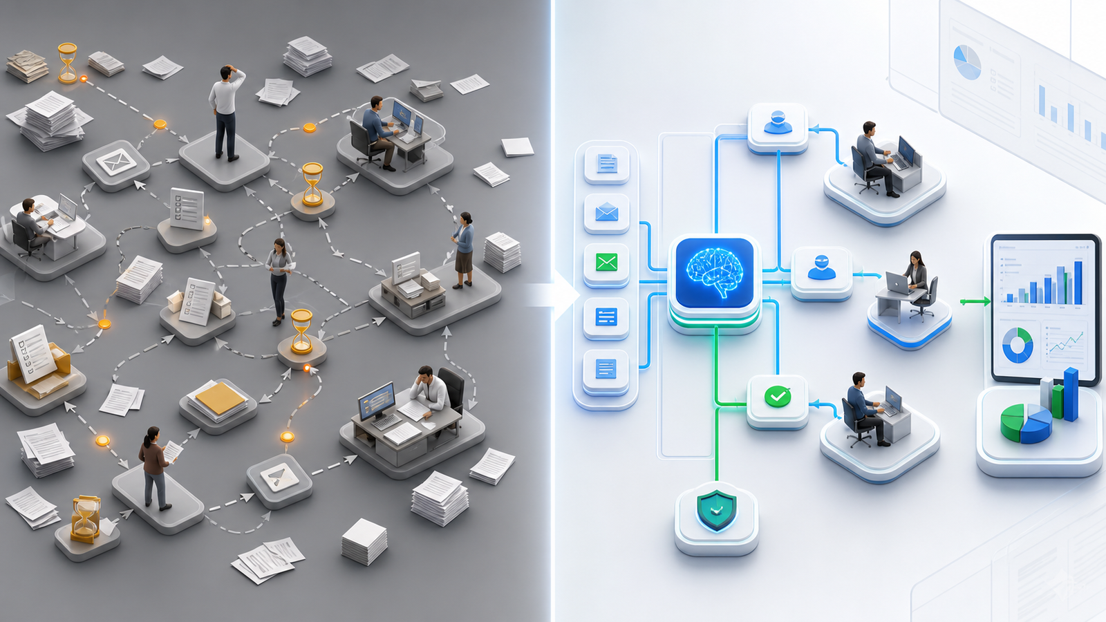 Comparison of manual workflows and AI workflow automation for growing businesses